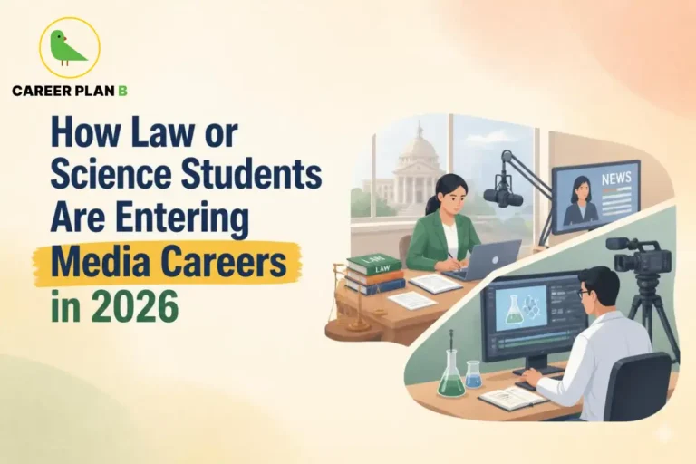 Graphic discussing how law or science students are entering media careers in 2026.