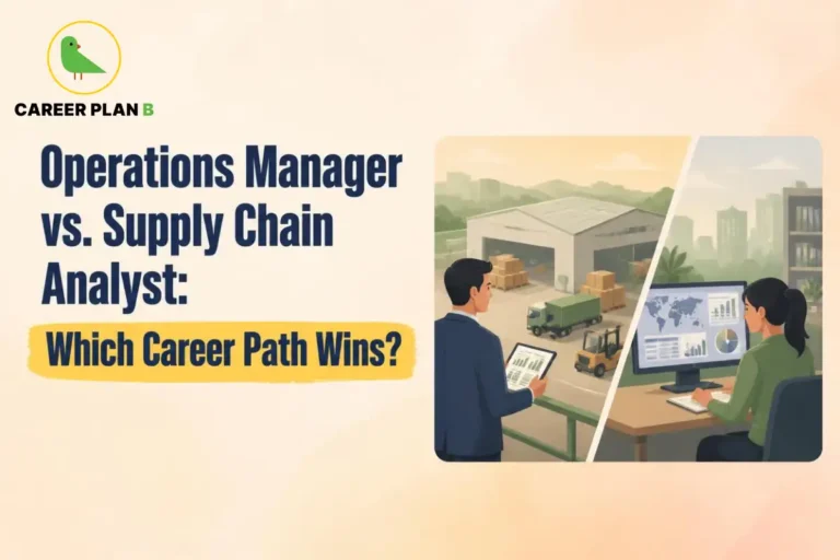 Operations Manager vs Supply Chain Analyst career comparison featuring warehouse logistics and supply chain analytics.