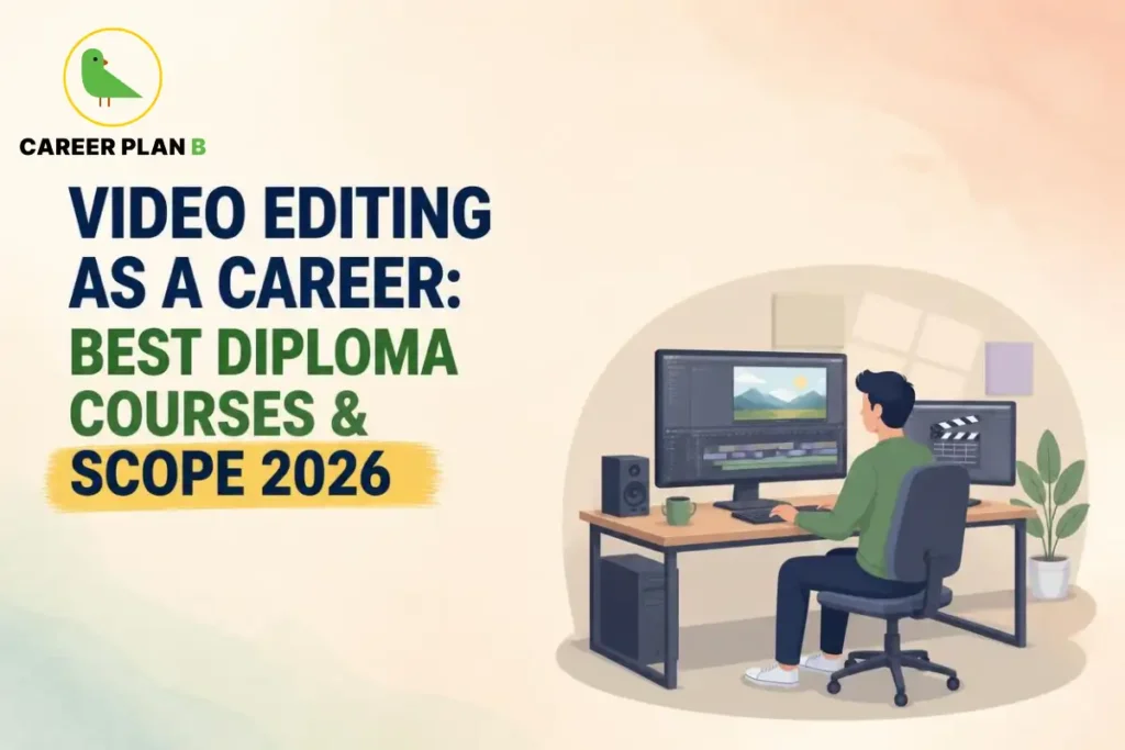 Person working on editing software across dual monitors, illustrating video editing courses and career scope.