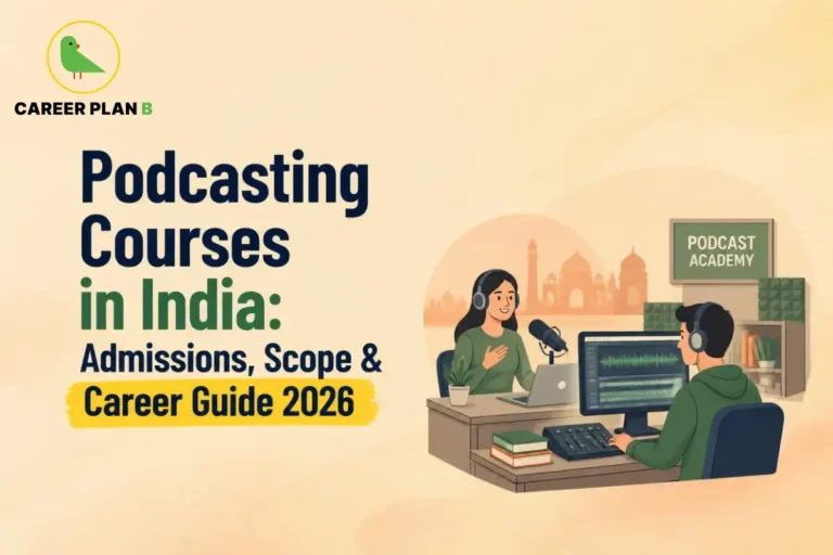 Two people recording and editing audio in a studio, representing podcasting courses in India.