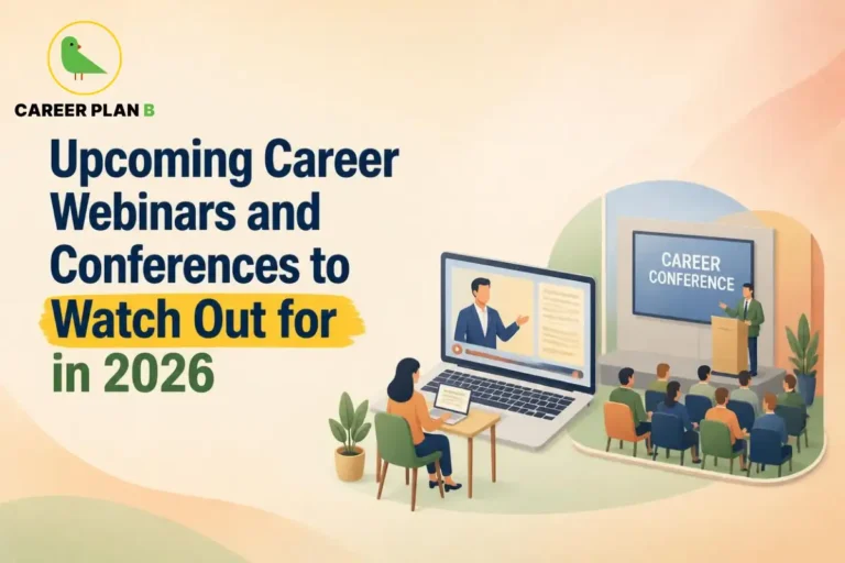 Upcoming Career Webinars and Conferences to Watch Out for in 2026 featuring online webinars, career conferences, networking events, and professional development opportunities by Career Plan B.