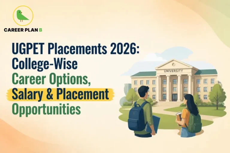 Career Plan B infographic on UGPET Placements 2026 showing college-wise career options, salary trends, and placement opportunities.