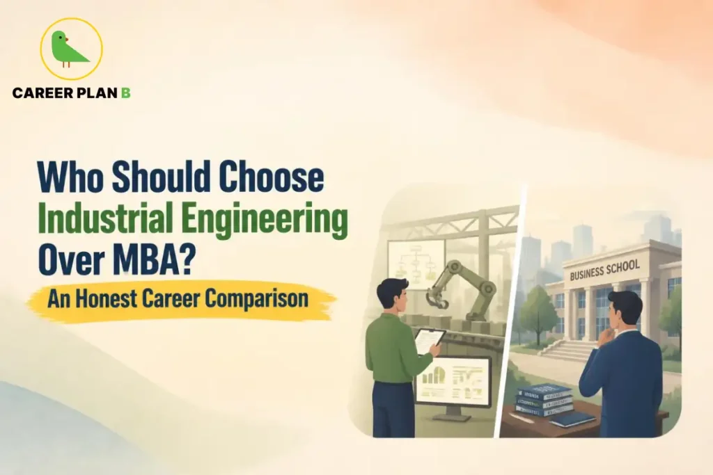 Industrial Engineering vs MBA career comparison showing manufacturing automation and business school to help students choose the right career path after graduation.