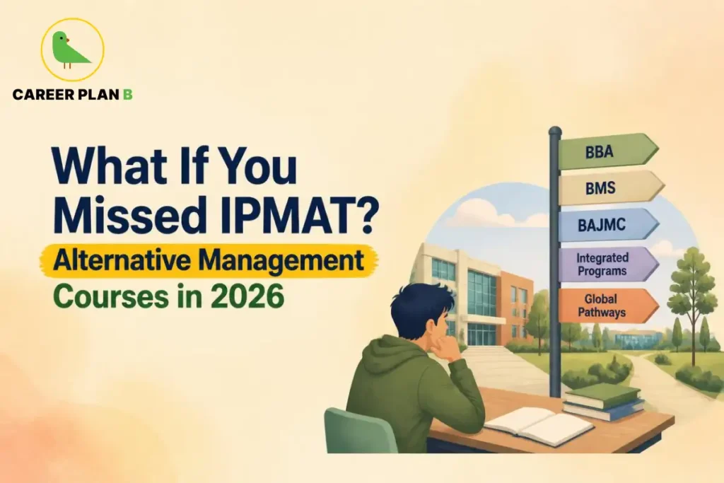 Career Plan B graphic showing alternative management courses in 2026 for students who missed IPMAT.