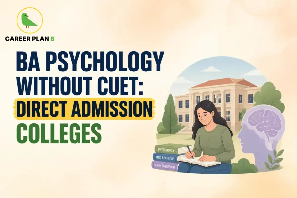 Career Plan B graphic showing BA Psychology without CUET and direct admission colleges.