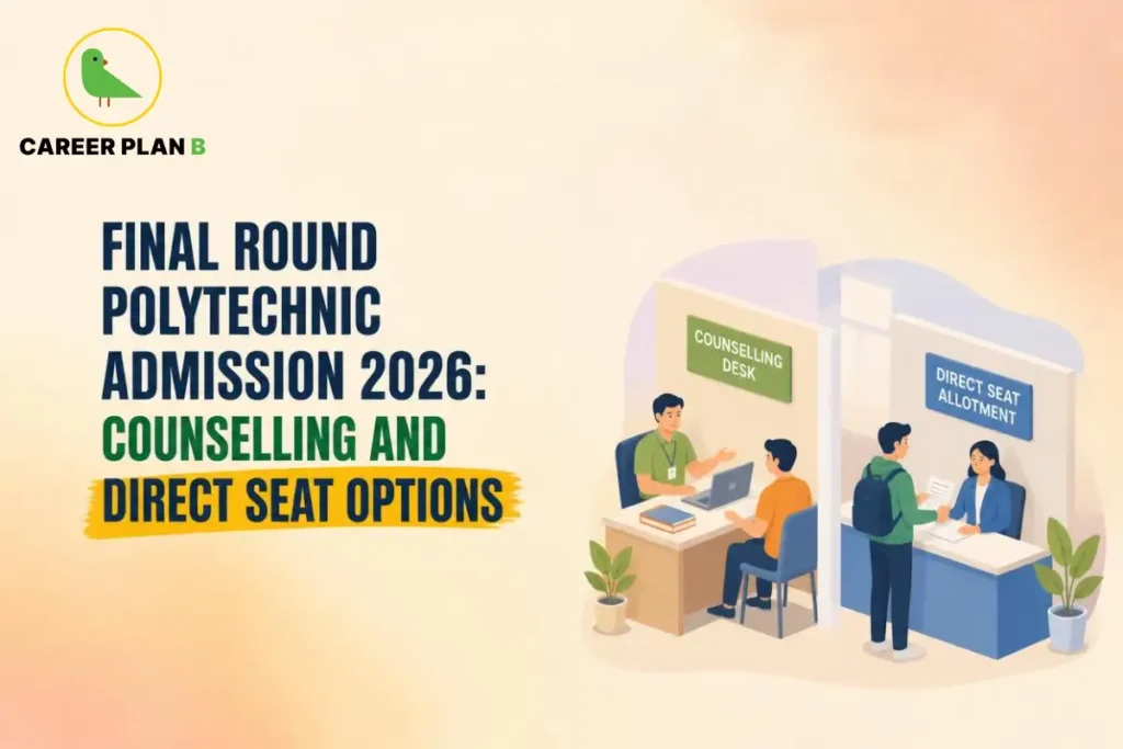 Career Plan B graphic showing final round polytechnic admission 2026 counselling and direct seat options.
