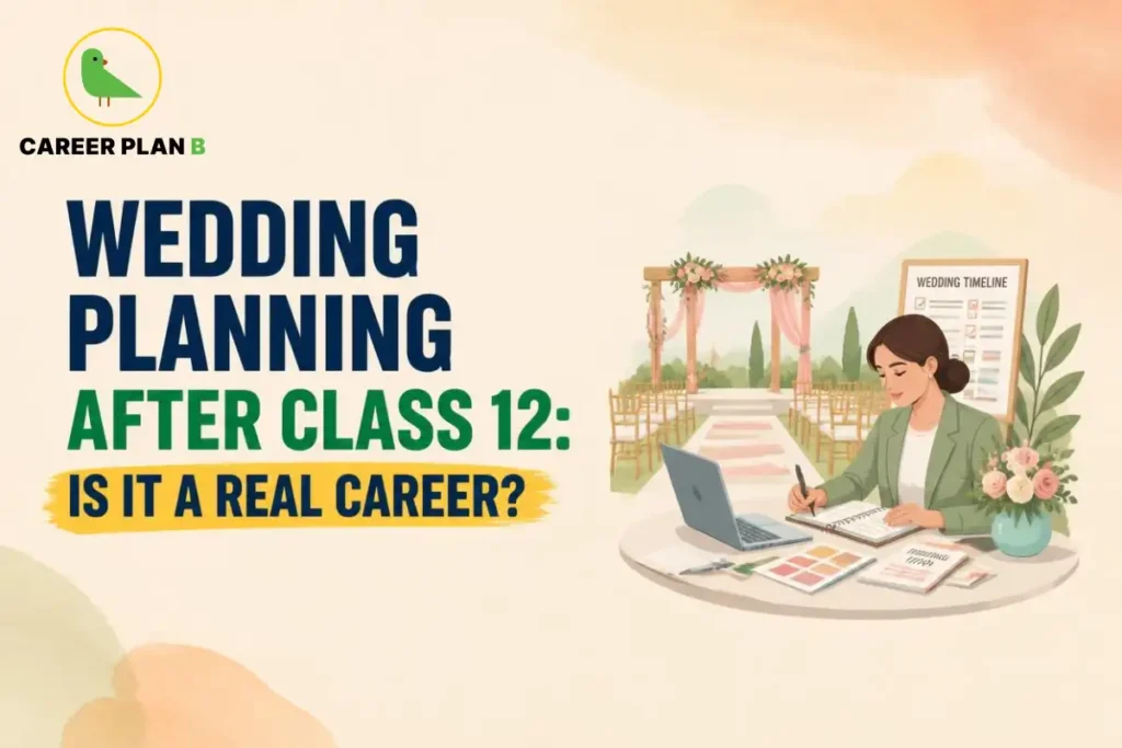 Career Plan B graphic showing wedding planning after Class 12 as a potential career option.
