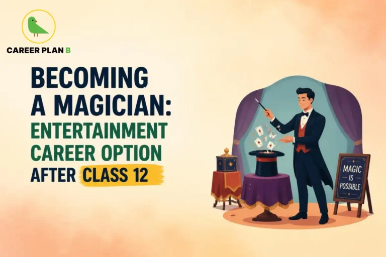 Career Plan B graphic showing magician as an entertainment career option after Class 12.