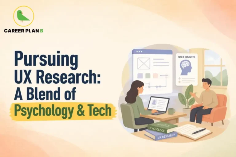 Career Plan B graphic about pursuing UX research as a blend of psychology and technology.