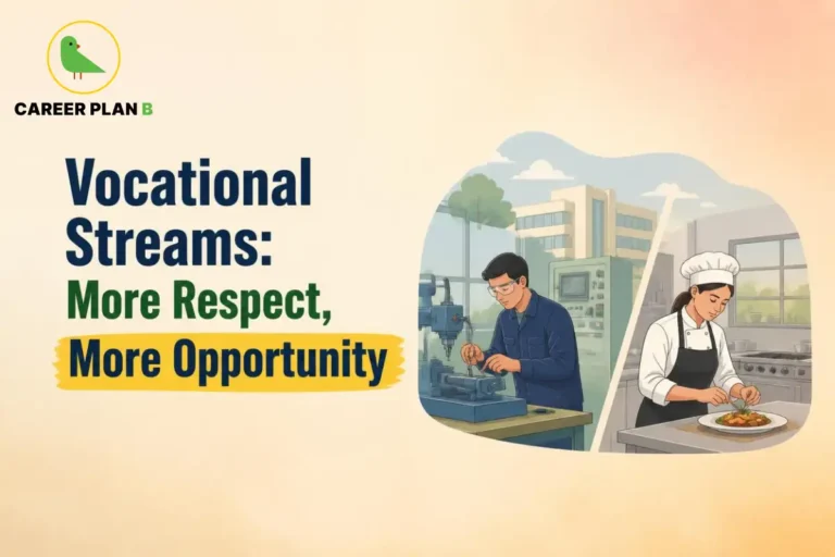 Illustration for Vocational Streams showing a technician operating machinery and a chef preparing food.