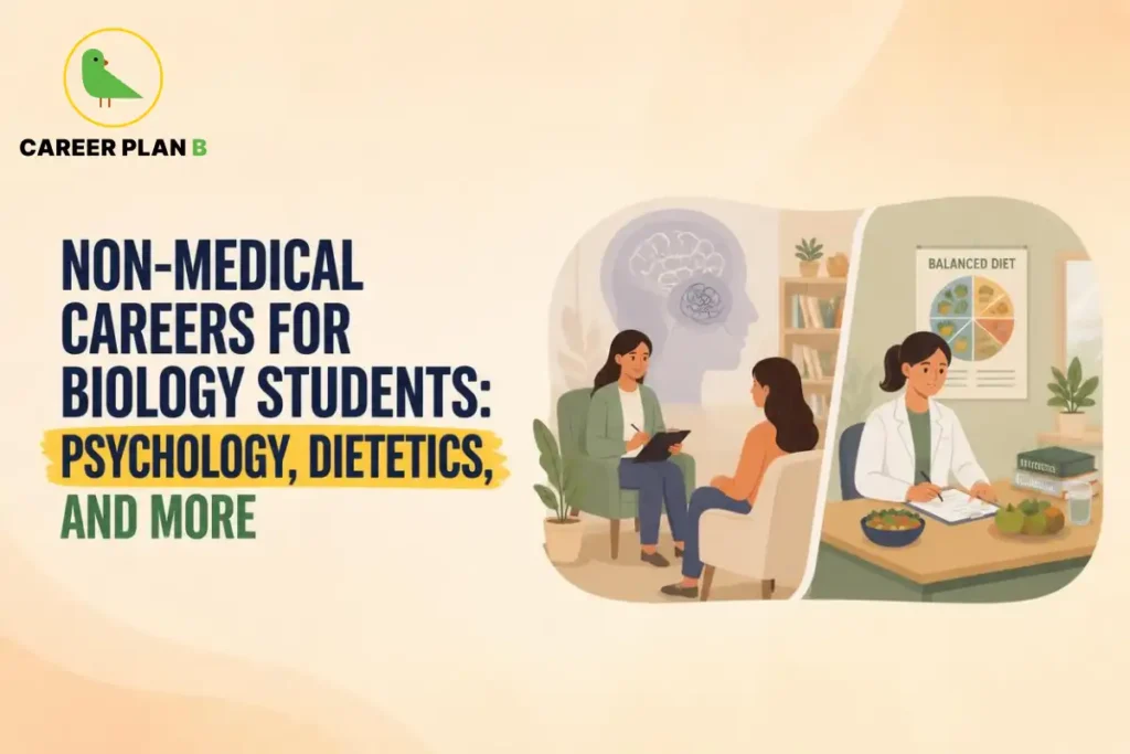 Career Plan B logo appears above illustrations of non-medical careers in psychology and dietetics.