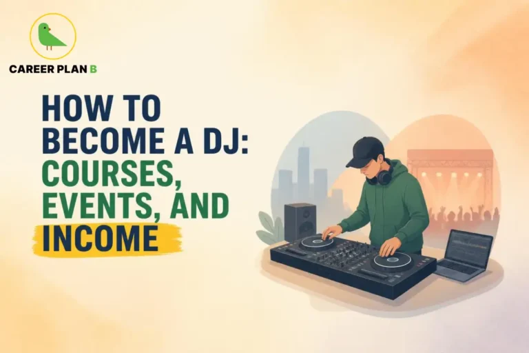Career Plan B logo appears above a DJ using a mixer and laptop at a music event.