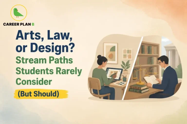 Arts, Law, or Design? Stream paths students rarely consider, featuring students exploring design and law-related career options.
