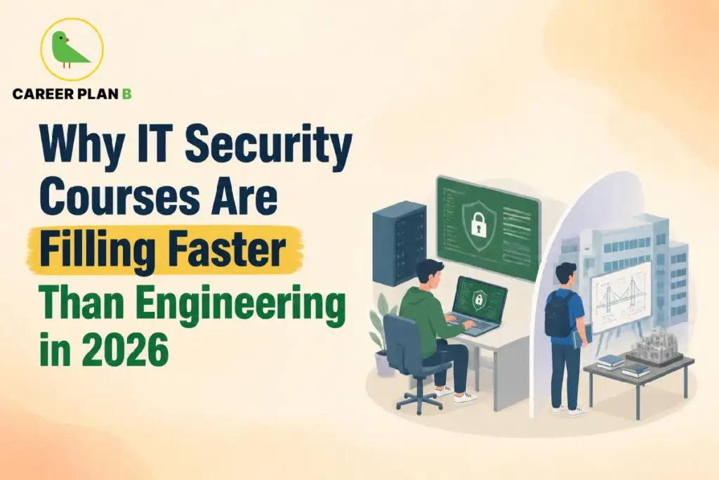 Career Plan B graphic comparing IT security courses and engineering in 2026