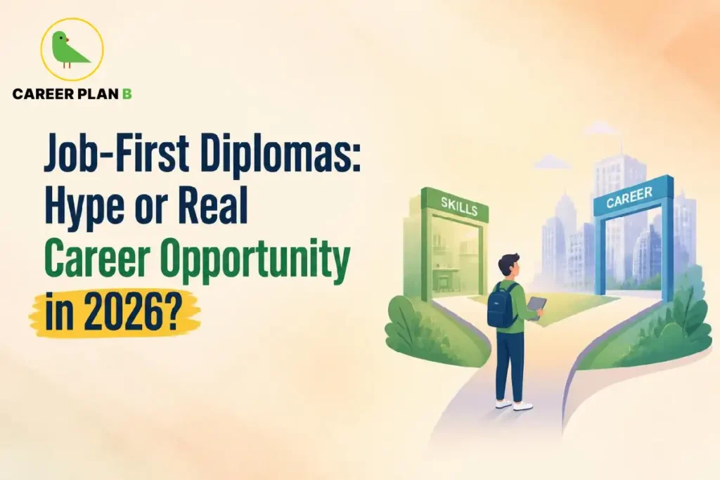 Career Plan B graphic about job-first diplomas and career opportunities in 2026