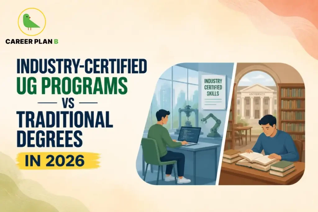 Career Plan B graphic comparing industry-certified UG programs with traditional degrees in 2026