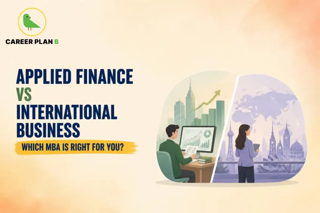 Career Plan B graphic comparing Applied Finance and International Business MBA programs