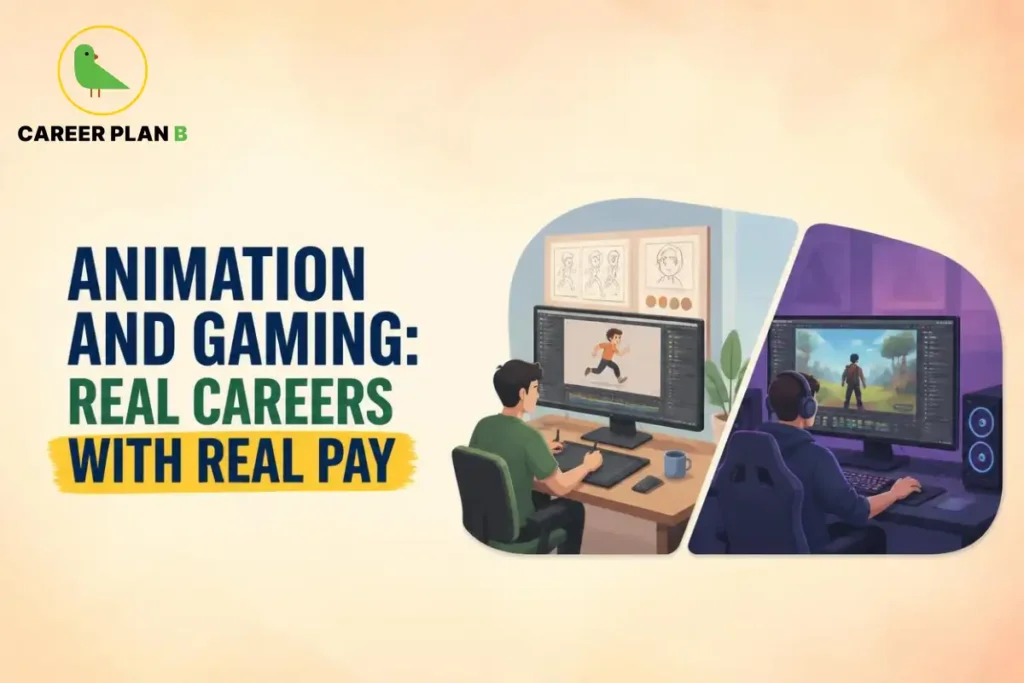 Career Plan B graphic about animation and gaming careers with real pay