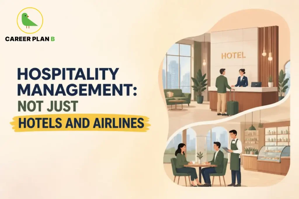 Career Plan B graphic about hospitality management beyond hotels and airlines