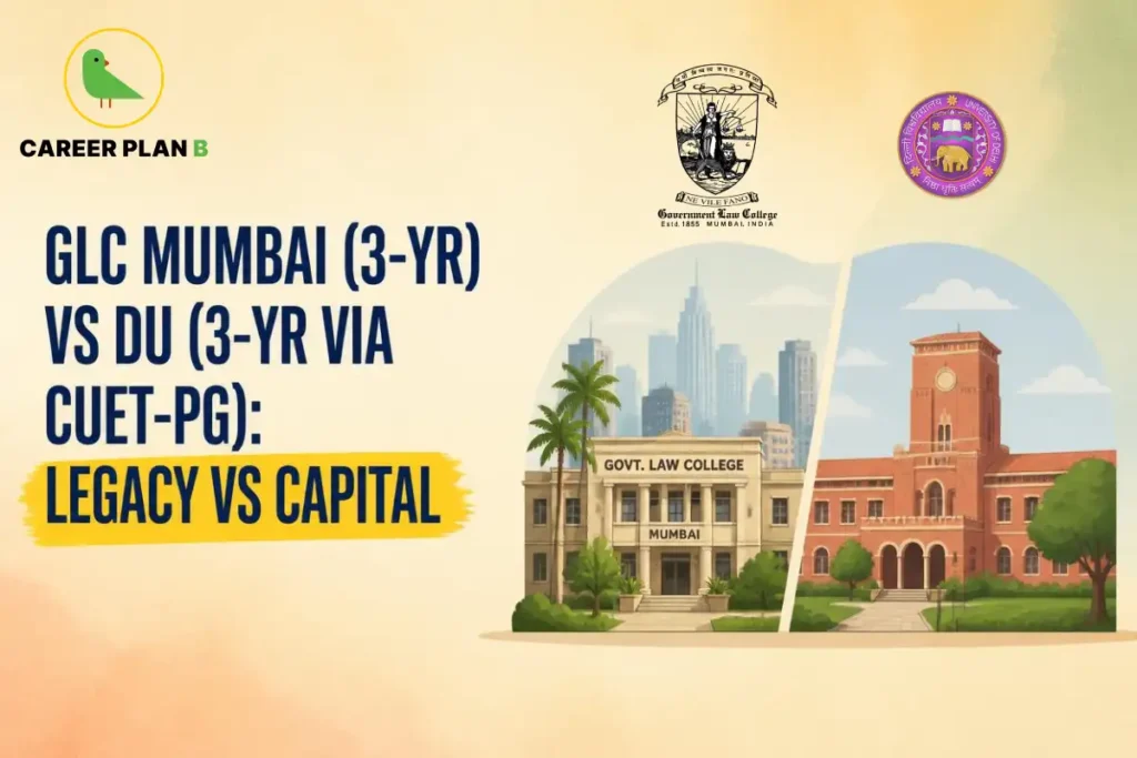 GLC Mumbai vs DU Law: 3-year LLB comparison via CUET-PG, highlighting legacy and capital-city opportunities.