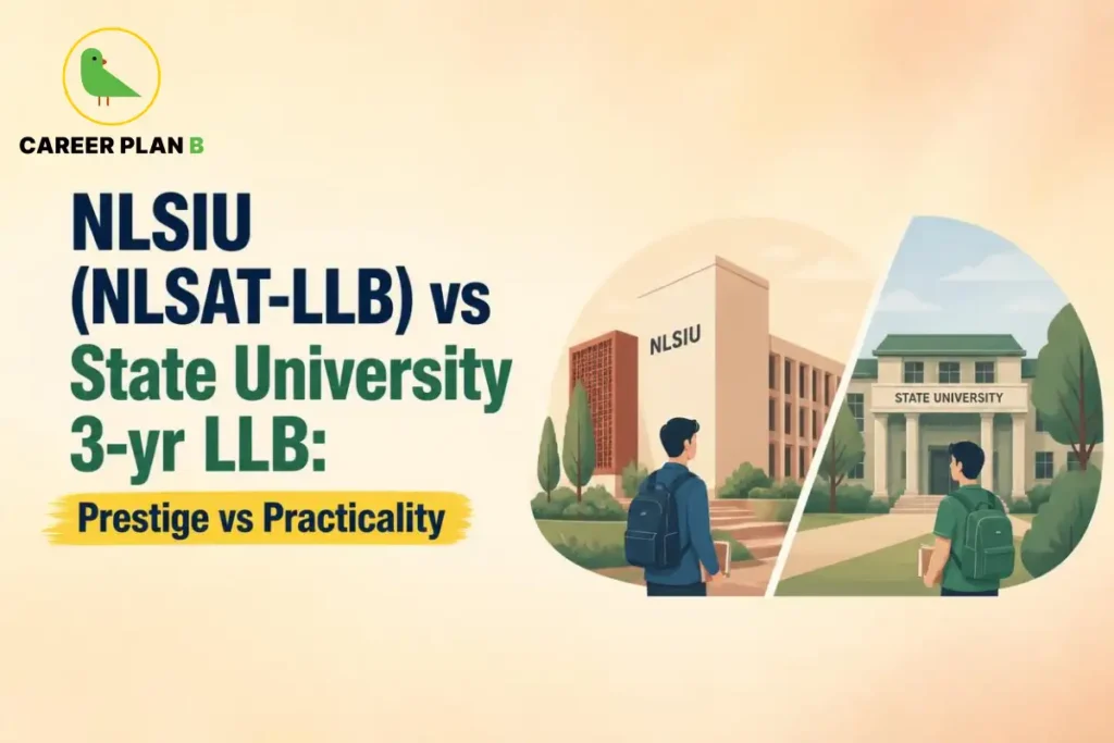 GLC Mumbai vs DU Law 3-year LLB comparison, featuring Career Plan B, Government Law College Mumbai, and University of Delhi logos.