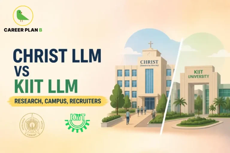 Christ LLM vs KIIT LLM, comparing research, campus facilities, and recruiters, with the Career Plan B logo.