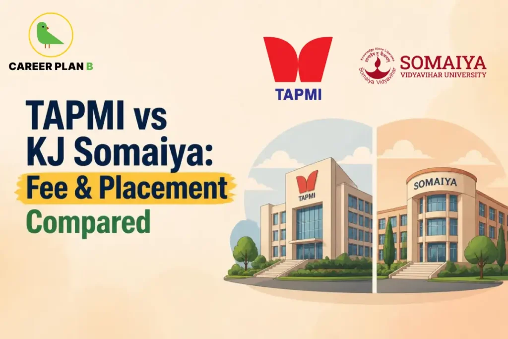 TAPMI vs KJ Somaiya fee and placement comparison, featuring Career Plan B and both institute campuses.