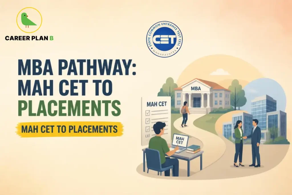 MBA pathway from MAH CET to placements, featuring Career Plan B and MAH CET branding.