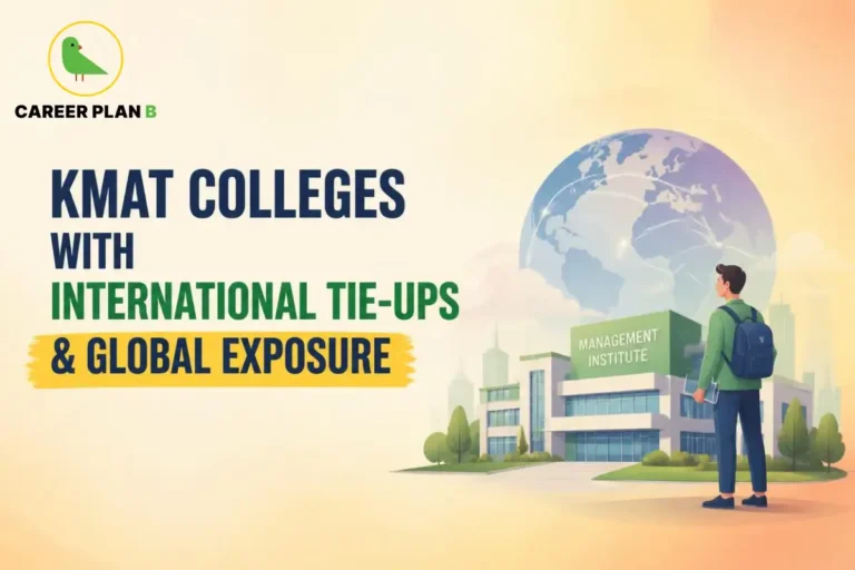 KMAT colleges with international tie-ups and global exposure, featuring a management campus and Career Plan B logo.