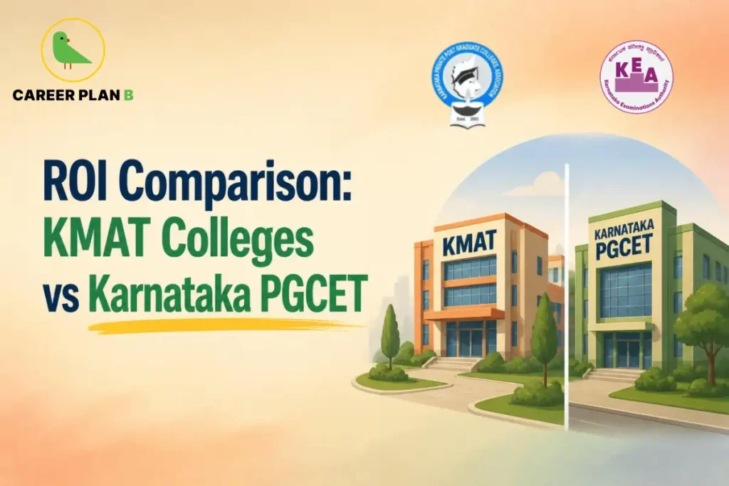 ROI comparison graphic for KMAT colleges and Karnataka PGCET, featuring Career Plan B branding.