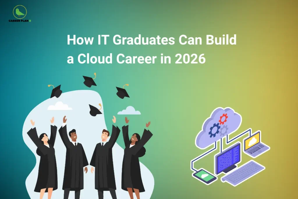 Cloud Career for IT Graduates showing fresh graduates entering cloud computing with cloud infrastructure, AWS, Azure, Google Cloud, and career growth opportunities in 2026.