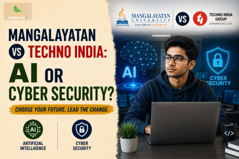 Educational graphic comparing artificial intelligence and cyber security pathways, featuring the Career Plan B logo.