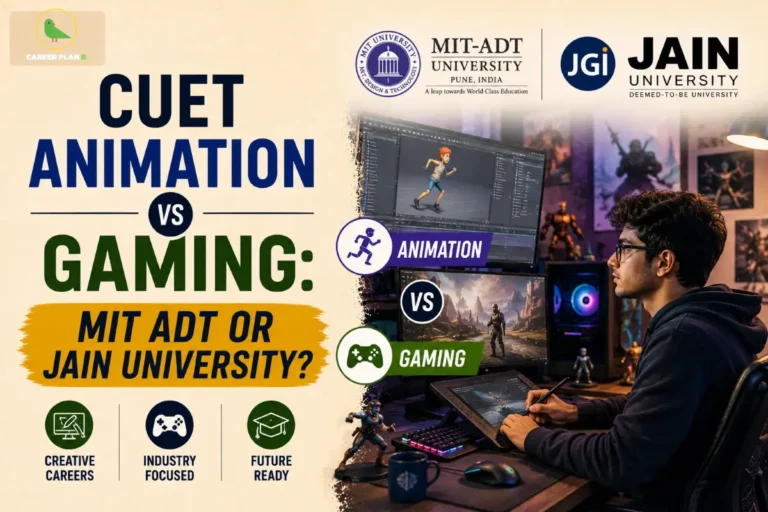Informational graphic comparing animation and gaming course pathways, featuring the Career Plan B logo