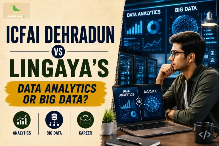 Comparison graphic detailing big data and data analytics university tracks, subtly displaying the Career Plan B logo.