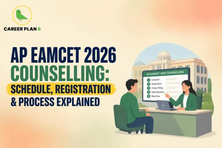 AP EAMCET 2026 counselling schedule, registration, and admission process, showing a student receiving counselling guidance.