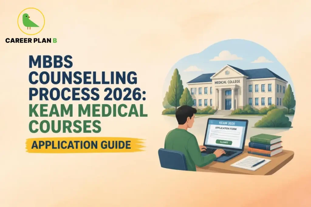 MBBS Counselling Process 2026 for KEAM medical courses, showing a student completing the online application process.