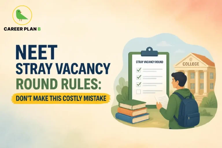 NEET Stray Vacancy Round rules, showing a student reviewing the admission checklist before final seat allotment.