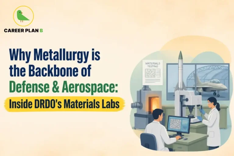 Illustration showing metallurgy as the backbone of defense and aerospace through materials testing, laboratory research, and aerospace technology.