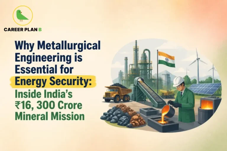 Illustration showing why metallurgical engineering is essential for energy security, featuring mineral processing, renewable energy, and metal production.