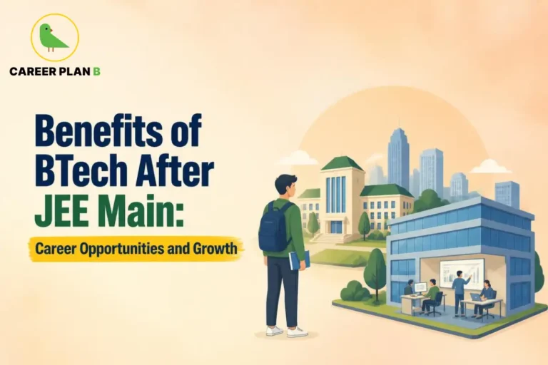 Benefits of BTech after JEE Main, showing a student exploring college and career opportunities.