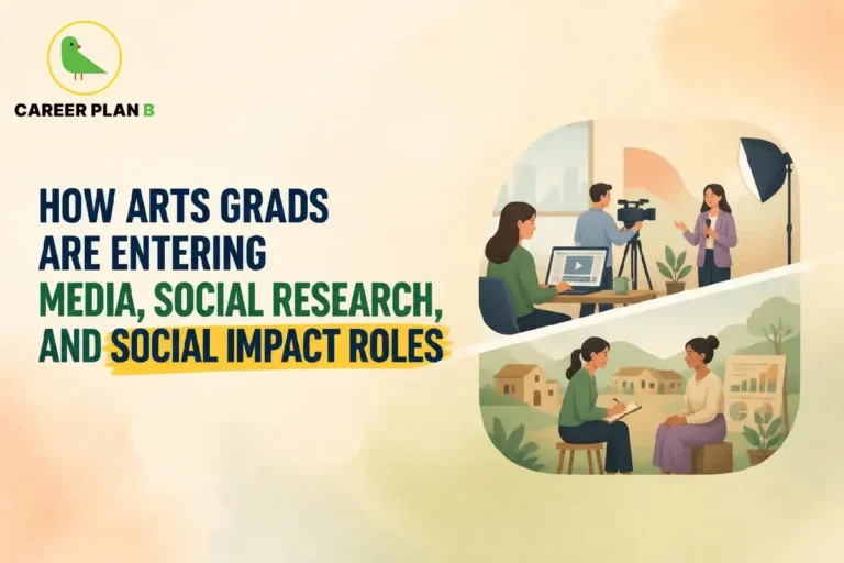 Arts grads entering media, social research, and social impact roles, showing interviews and community research.