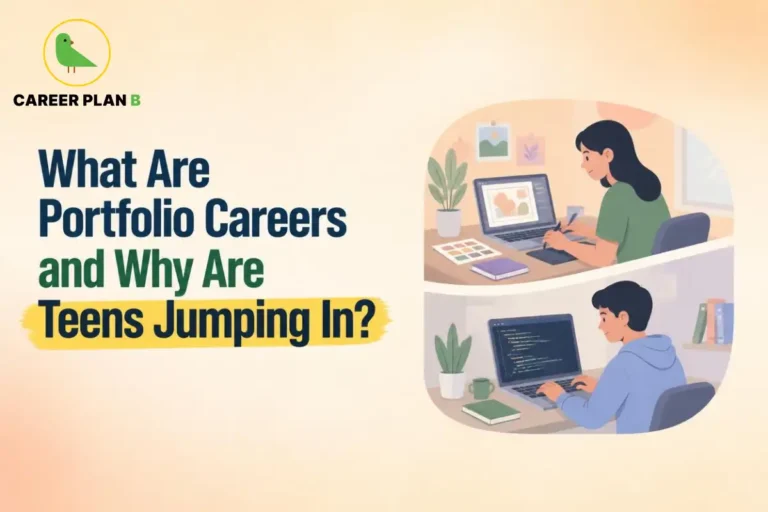 What are portfolio careers, showing teens exploring creative and technology-based career options.