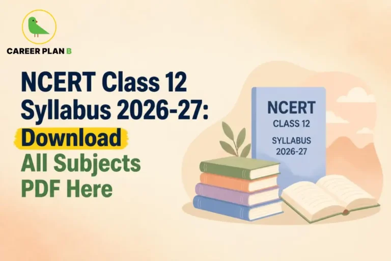 Illustration of NCERT Class 12 syllabus books with Career Plan B logo and downloadable PDF cover.