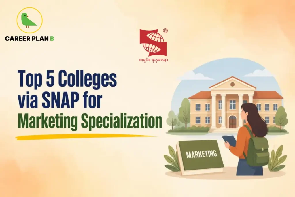 Top 5 colleges via SNAP for marketing specialization, featuring the Symbiosis International University logo.