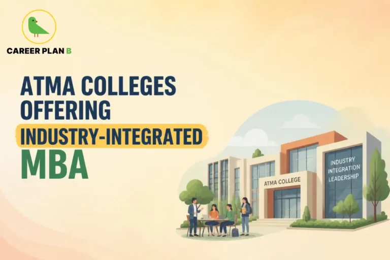 ATMA colleges offering industry-integrated MBA, featuring Career Plan B and an illustrated campus.