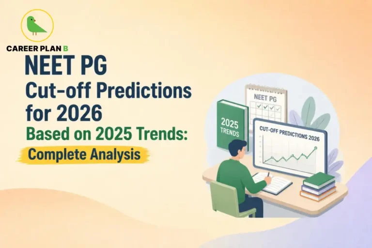 Illustration of NEET PG cut-off predictions for 2026 based on 2025 trends using charts, analysis, and planning visuals.