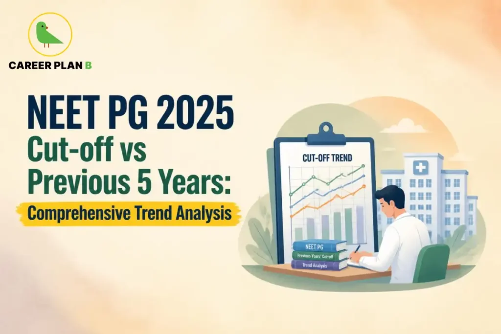Illustration comparing the NEET PG 2025 cut-off with previous years using trend charts and historical cut-off analysis.