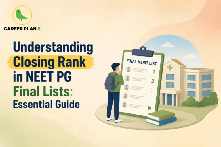 Illustration explaining NEET PG final lists with a final merit list, closing rank concept, and medical college admission.