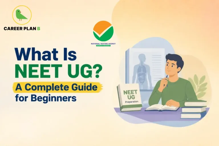 NEET UG guide showing a student preparing for medical admissions.