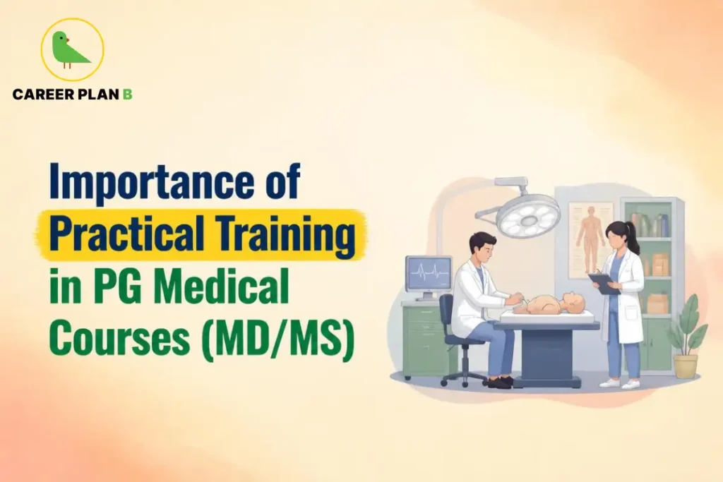Career Plan B graphic highlighting practical training in PG medical courses MD/MS